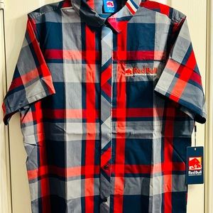 NEW Medium Red Bull Snap Plaid Mens Short Sleeve Shirt